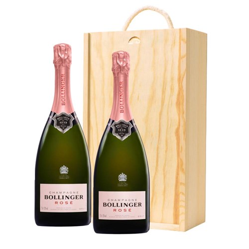 Bollinger Rose Champagne 75cl Double Pine Wooden Gift Boxed (2x75cl)